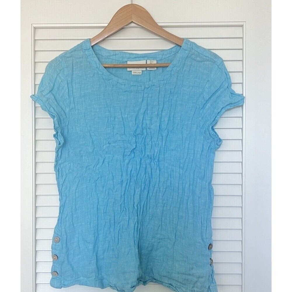 CYNTHIA Rowley 100% Linen Top Large Wooden Buttons Boho Beach